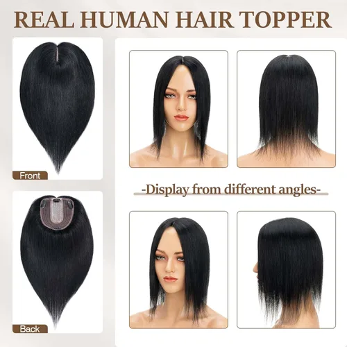 Miniatura 3 de Rich Choices Pelucas con topper de cabello para mujeres, cabello humano real 100% Remy, sin flequillo, para mujeres con adelgazamiento en la parte