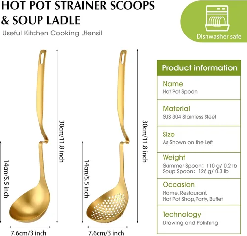 Miniatura 2 de Patelai Set de Cucharón Ranurado para Ollas Calientes de Acero Inoxidable, Cucharón para Sopa, Colador, Cucharas para Cocinar, Espumador, Utensilio
