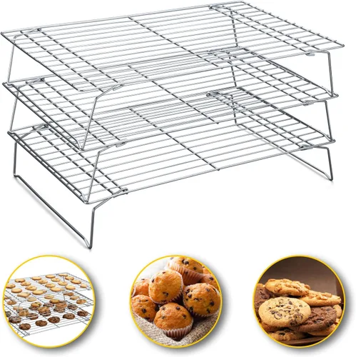 Hunnycook Estantes de Enfriamiento - 10 x 16 Pulgadas 3PCS Estantes Altos Apilables para Hornear, Estante de Alambre de Acero Inoxidable para