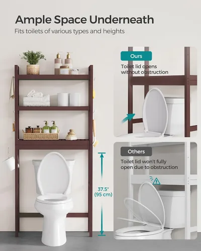 Miniatura 7 de SONGMICS Almacenamiento sobre el inodoro, organizador de baño sobre el inodoro de 3 niveles con estante ajustable, 10.2 x 24.8 x 66.9 pulgadas