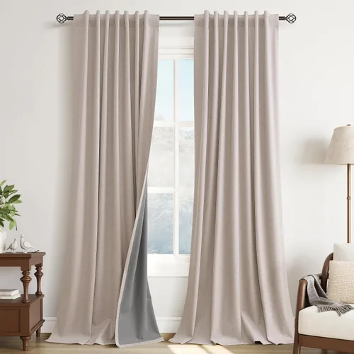Miniatura 44 de Guken Cortinas opacas de lino, 2 paneles rústicos, elegantes, 100% opacas, con aislamiento térmico, banda de ganchos y trabilla trasera, 52 x 84
