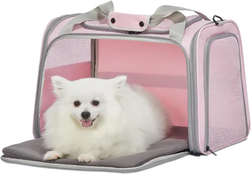 PETSFIT Transportador de gatos grandes, transportador para perros pequeños de menos de 25 libras, transportador suave para mascotas, jaula para Rosa