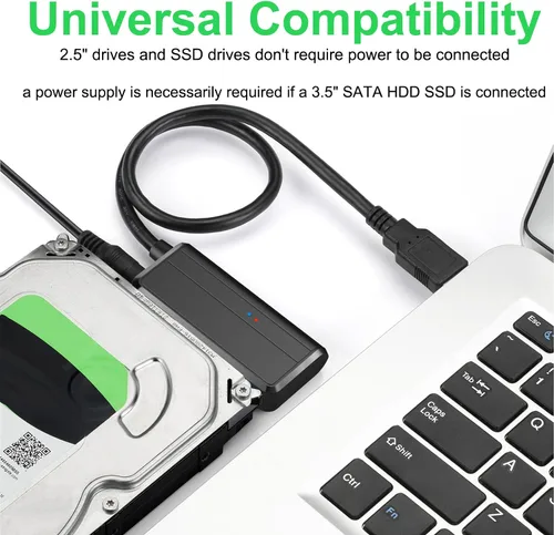 Miniatura 5 de Cable SATA a USB 3.0 a 2.5 Adaptador de disco duro de 3.5 pulgadas, convertidor externo para transferencia de datos SSD/HDD, con fuente