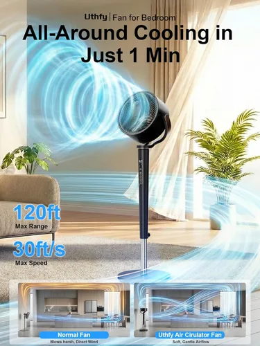 Miniatura 3 de Uthfy Ventilador de torre para dormitorio, ventilador silencioso de piso sin aspas de 41 pulgadas, ventilador de pie oscilante de 90°