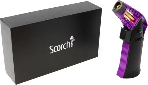 Miniatura 3 de Antorcha Scorch Torch CNC maquinada de 17,14 cm de alto, antorcha de llama de aluminio portátil ajustable recargable con butano en caja de regalo