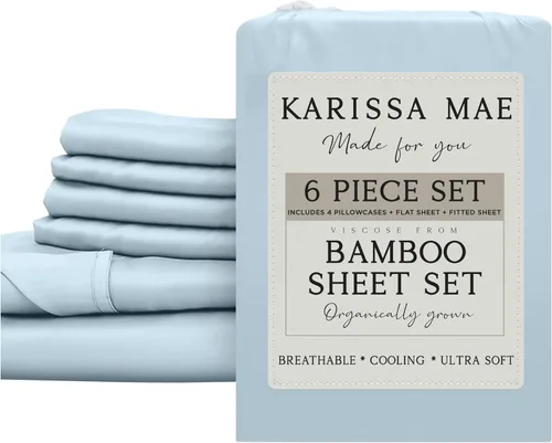 Miniatura 49 de KARISSA MAE Juego de sábanas tamaño individual de viscosa de bambú refrescante, 100% cultivadas orgánicamente, bolsillo profundo de 18 pulgadas