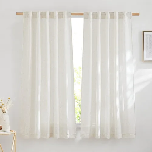 Miniatura 17 de NICETOWN Cortinas de lino semitraslúcidas para dormitorio, bolsillos para barra y pestaña trasera, tratamientos de ventana transparentes de lino