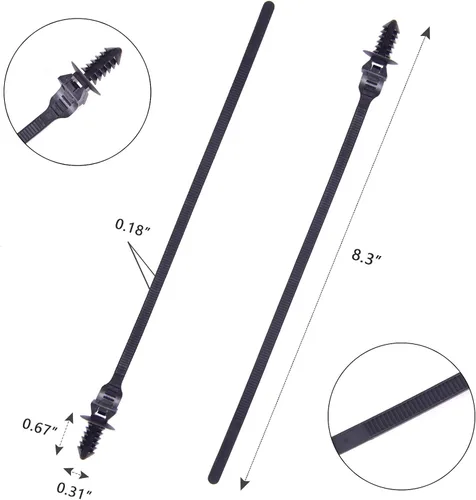 Miniatura 2 de Paquete de 80 bridas de nailon para montaje a presión, 8.3 x 0.18 pulgadas, nailon resistente, autobloqueo, resistente a los rayos UV, surtido