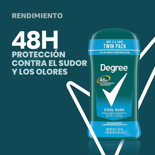 Miniatura 7 de Degree Desodorante antitranspirante original para hombre, paquete doble Cool Rush, protección contra el sudor y el olor, antitranspirante