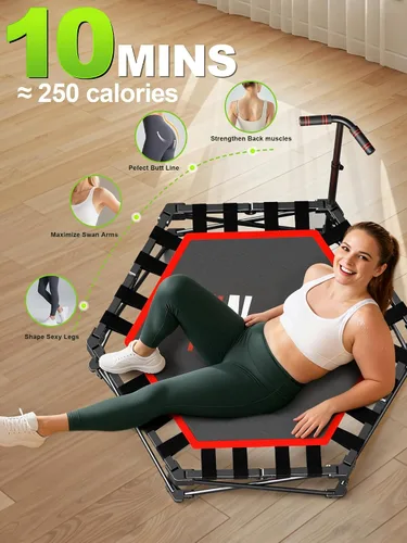 Miniatura 8 de 42" Foldable Mini Trampoline- 450lb Capacity Fitness Rebounder w/3-Level Adjustable T-Bar, Adults Workout Trampoline, Non-Slip Pad Foldable Design