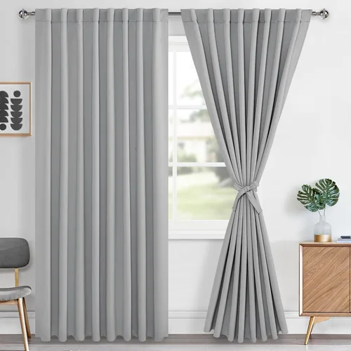 Miniatura 151 de Hiasan Cortinas opacas negras para dormitorio, cortinas opacas cortas de 45 pulgadas de largo, con aislamiento térmico, bolsillo para barra