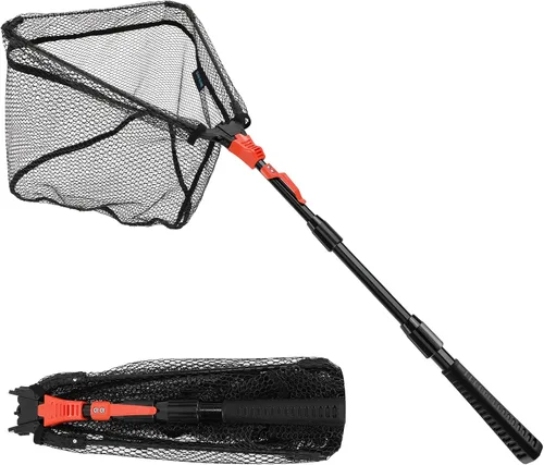 Miniatura 11 de SAN LIKE Red de pesca para peces Red de aterrizaje plegable con mango de poste de goma telescópico antideslizante para niños y adultos en agua