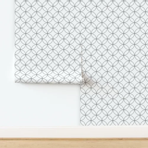 Miniatura 4 de Spoonflower Muestra de papel tapiz extraíble - Círculo moderno de cabaña gris blanco redondo enrejado de mediados de siglo Mod Papel pintado