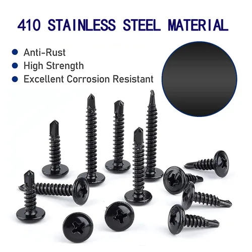 Miniatura 7 de 100 PCS tornillos autoperforantes de acero inoxidable 410 con cruceta negra #8x1, cabeza truss modificada para lámina metálica, alta resistencia