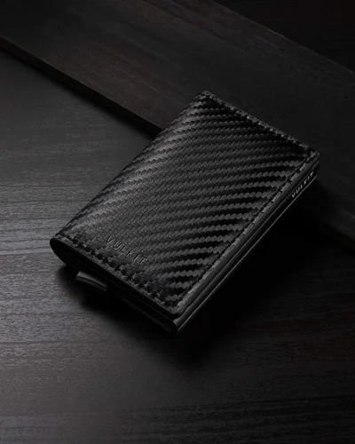 Miniatura 47 de VULKIT Tarjetero RFID Bloqueo de Cuero Automático Pop Up Cartera Aluminio Slim Pocket Tarjeta de Visita