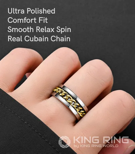 Miniatura 35 de King Ring Anillo giratorio de 0.315 pulgadas, anillo plano pulido fino para hombres y mujeres con cadena cubana, diseñado en Estados Unidos