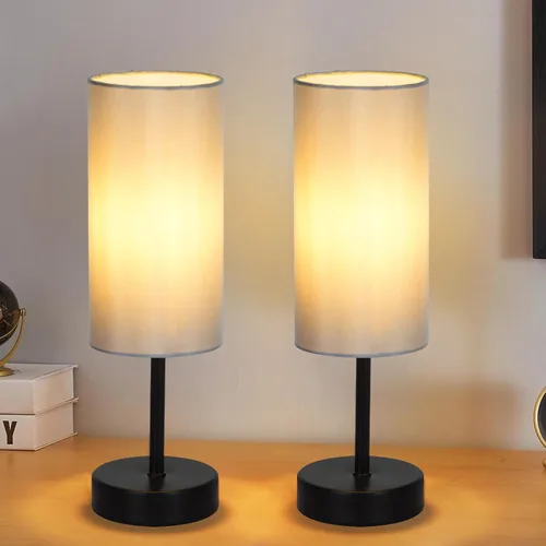 Miniatura 13 de RISLG Juego de 2 lámparas de mesa para recámara, lámparas de noche para mesita de noche con interruptor de cable, lámparas de escritorio