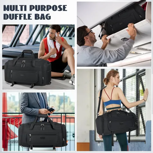 Miniatura 7 de Bolsa de gimnasio para hombre, 40 L, bolsa de lona deportiva para gimnasio, bolsa de lona para mujer, con compartimento para zapatos y bolsillo