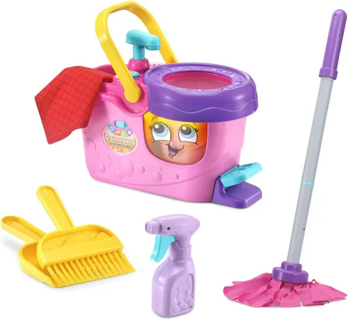 LeapFrog Clean Sweep Learning Caddy, Juego de Juguetes de Limpieza con Trapeador y Escoba para Niños de 3 a 5 Años, Rosa