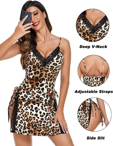 Miniatura 6 de Avidlove Lencería sexy para mujer, camisón de encaje con abertura lateral, camisón con tanga