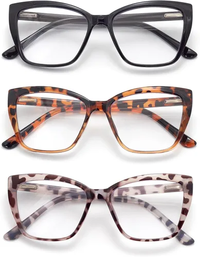 Miniatura 10 de Paquete de 3 lentes de lectura para mujeres, estilo Oprah, con montura de resorte, lentes de bloqueo de luz azul