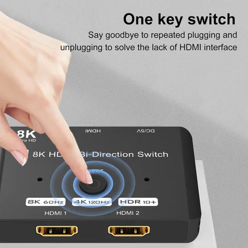 Miniatura 7 de Conmutador HDMI 2.1 Bidireccional Ultra HD 8K Interruptor HDMI 2 en 1 Salida/ 1 en 2 Salida Conmutador HDMI Compatible con 8K@60Hz/ 4K@120Hz 48Gbps
