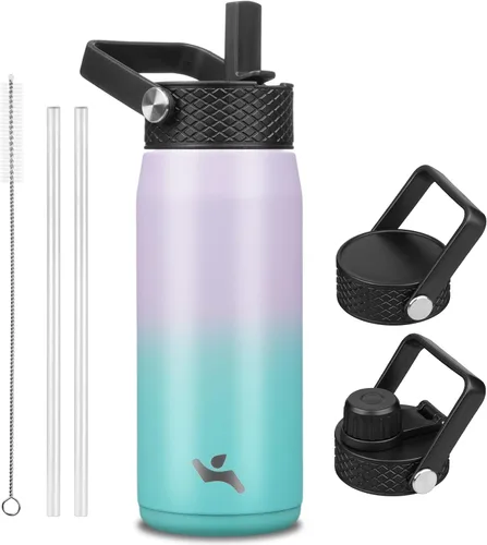 Miniatura 12 de Konokyo - Botella de agua aislada de 18 onzas, botellas deportivas de acero inoxidable con 3 tapas, verde militar