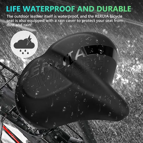 Miniatura 5 de Asiento de bicicleta grande y cómodo, sillín ancho con absorción de impactos, cojín de bicicleta de ejercicio de gran tamaño con espuma