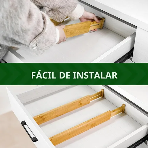 Miniatura 5 de VaeFae Paquete de 6 separadores de cajones de bambú ajustables, organizador de cajones expandible para utensilios de cocina, ropa, baño, oficina, se