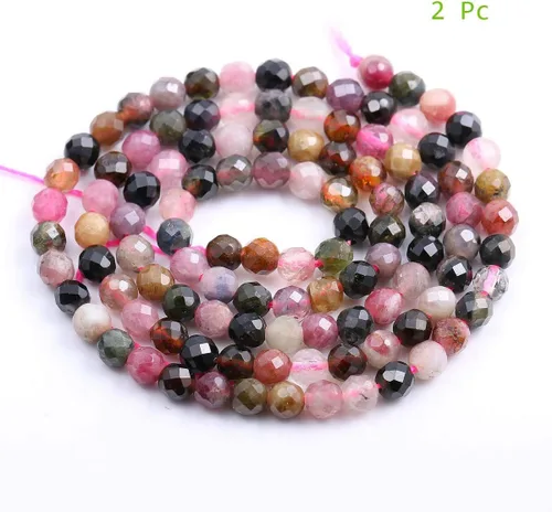 Miniatura 3 de Cuentas de turmalina, cuentas sueltas facetadas de piedras naturales para hacer joyas, pulseras, collares, tamaño 0.138 in, 2 hebras por paquete