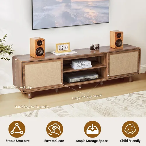 Miniatura 4 de Soporte de TV grande para televisores de hasta 80 pulgadas, centro de entretenimiento moderno de mediados de siglo con almacenamiento y puerta