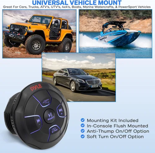 Miniatura 3 de Pyle Pyle PLMRBTRD1 - Controlador de audio Bluetooth inalámbrico Bluetooth con botón multimedia, receptor marino, control remoto con USB, AUX