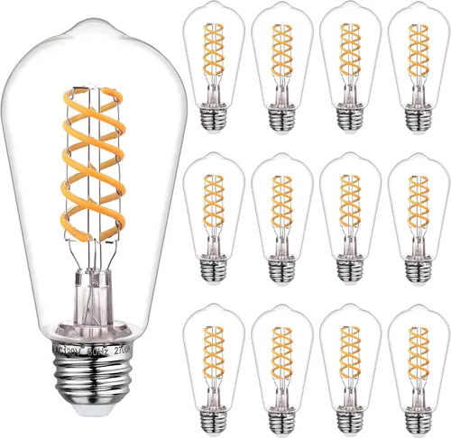 Miniatura 9 de ST19/ST58 Bombilla LED Edison vintage, 4.5 W, blanco cálido 2500 K, bombilla de filamento LED espiral flexible de vidrio ámbar, 450 lm, regulable