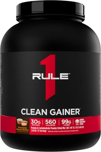 Rule 1 Clean Gainer - Fórmula de ganancia magra alta en proteínas con 560 calorías, 30g de proteína de espectro completo, más de 90g de