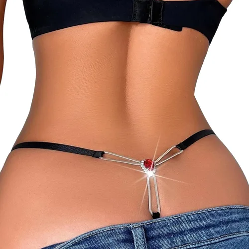Mujeres Rhinestone Red Colgante Cintura Cadena Tanga Bragas Bikini Traje de baño Tanga Cristal Tanga Underpants Cintura Belly Chain G String Cintura