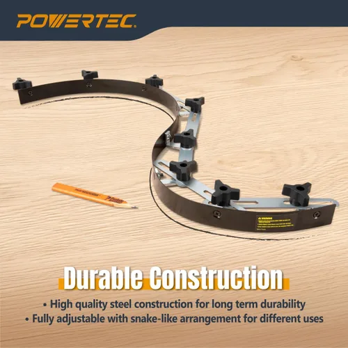 Miniatura 2 de POWERTEC Regla de plantilla de curva flexible de 37 pulgadas, curva de madera, tira de perfiles de carpintería, herramienta de plantilla de acero