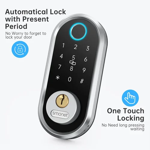 Miniatura 6 de Manija de cerradura de puerta de entrada sin llave: SMONET Smart Front Door Lock Set Alexa Deadbolt Cerraduras con mango Bluetooth Teclado digital