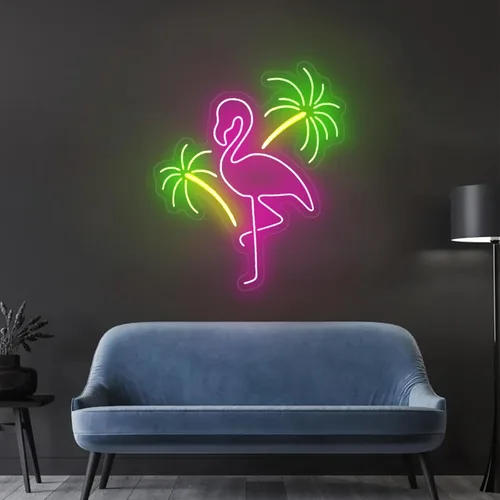 Miniatura 9 de Letrero de neón con diseño de flamenco y puesta de sol de 16 pulgadas para decoración de pared, flamenco rosa para fiesta, hogar, vacaciones, bar