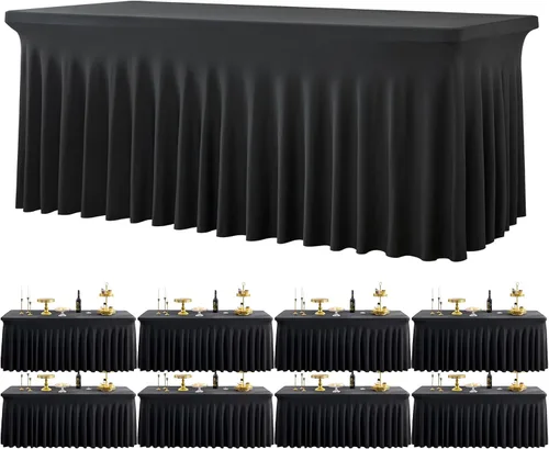 Miniatura 37 de Paquete de 2 manteles de spandex para mesas rectangulares de 8 pies, mantel elástico rosa de 8 pies, manteles ajustados, falda de mesa para fiestas