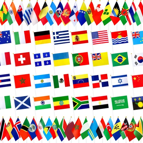 226 banderas internacionales del mundo pequeñas banderas de mano en palo, banderas de todos los países, 8.2 x 5.5 pulgadas