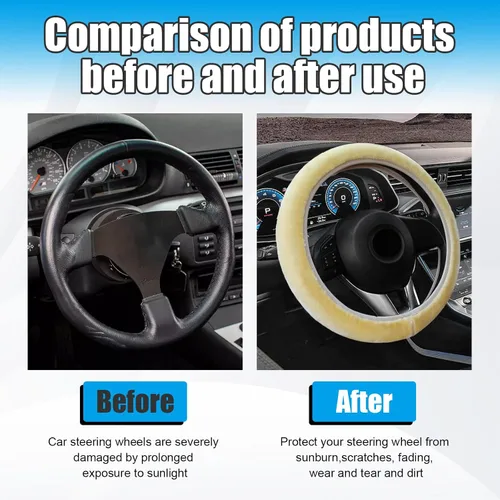 Miniatura 4 de Funda Esponjosa para Volante de Automóvil, Protector Universal Peludo para Volante de Auto de 15'', para Invierno Cálido, Funda Elástica