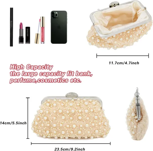 Miniatura 3 de Carwales Bolso de noche de flores con perlas para mujer, bolso de noche para boda, baile, baile de graduación, bolsos de novia