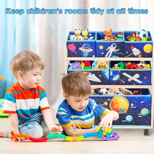 Miniatura 2 de Jomifin Organizador de almacenamiento de juguetes para niños con ruedas, carrito rodante con 6 contenedores de almacenamiento extraíbles para Azul