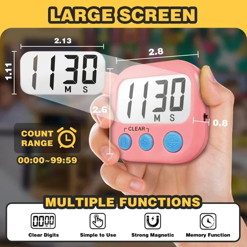 Miniatura 4 de Paquete de 2 temporizadores de aula para profesores y niños, temporizador digital magnético grande, azul y rosa azul rosa