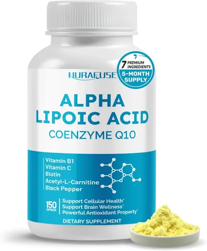 Ácido alfa lipoico con coenzima Q10, vitamina B, vitamina C, biotina, acetil-L-carnitina - Apoya la salud celular, el bienestar del cerebro