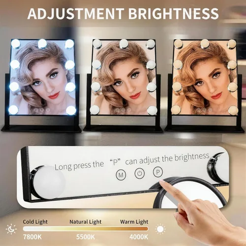 Miniatura 4 de Espejo de tocador de maquillaje con luces LED, espejo de maquillaje desmontable de 10 aumentos, espejo de maquillaje Hollywood con iluminación