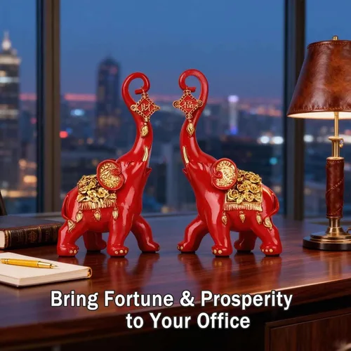 Miniatura 4 de Estatuas de elefante rojo para decoración del hogar, un par de estatuas de elefante de la suerte rojas y esculturas decorativas para la sala