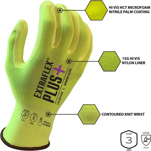 Miniatura 3 de Armor Guys ExtraFlex Plus - Guantes de trabajo protectores con forro de nailon de alta visibilidad, guantes de seguridad resistentes a la abrasión 3