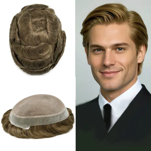 Miniatura 94 de Tupé para hombres, piezas de cabello humano real, sistema de unidades de cabello natural, línea capilar natural, pieza de repuesto para hombres
