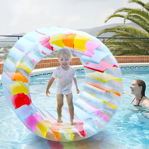 Miniatura 5 de Joliyoou Flotador de piscina con rueda de agua, flotador inflable de 47 pulgadas para niños, juguete gigante de piscina colorido para niños